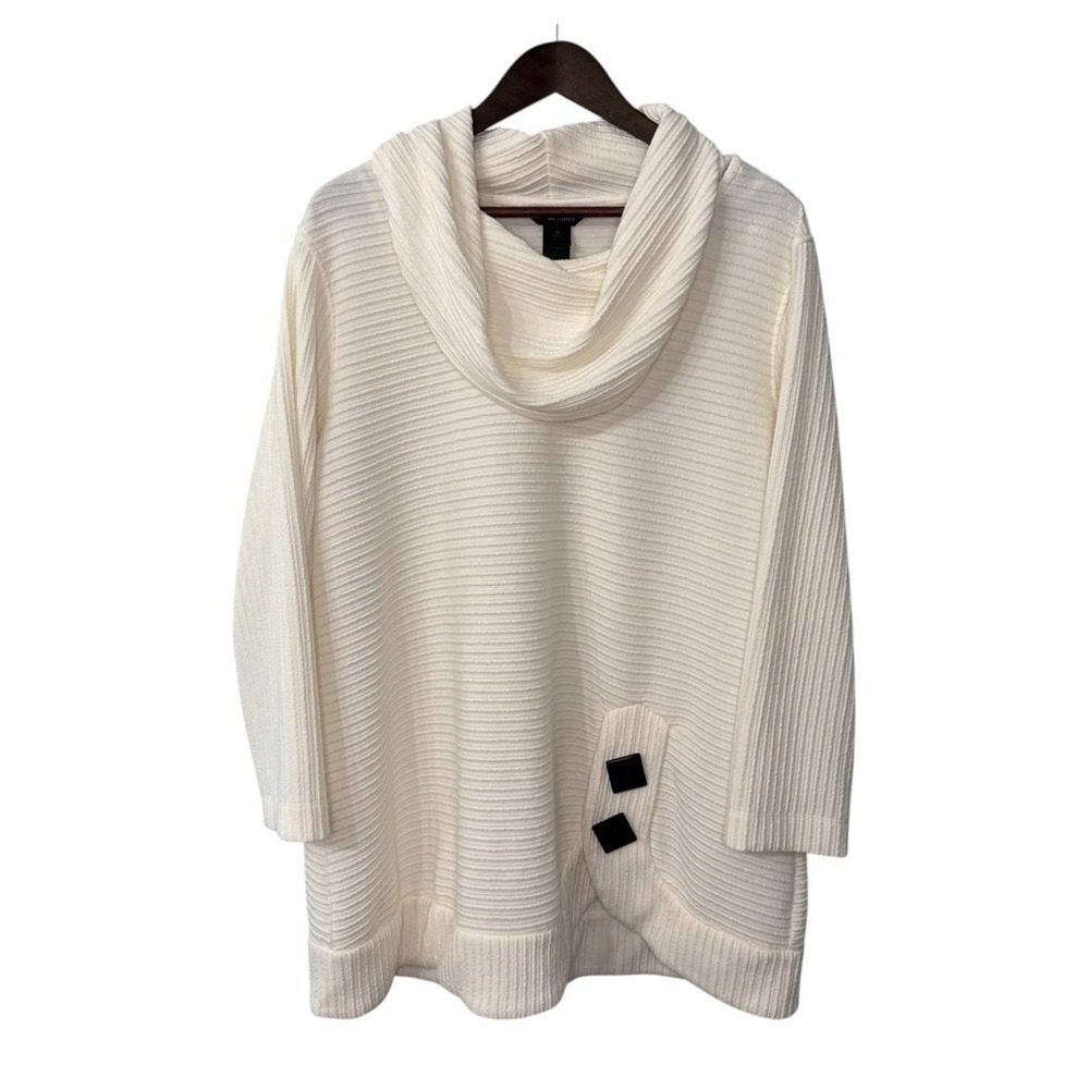 Ali Miles cowl neck sweater women's XL neutral ribbed lagenlook boho minimalist